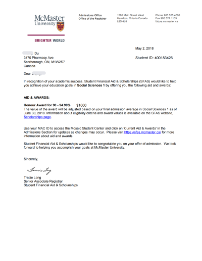 Du Ziqing McMaster Reward