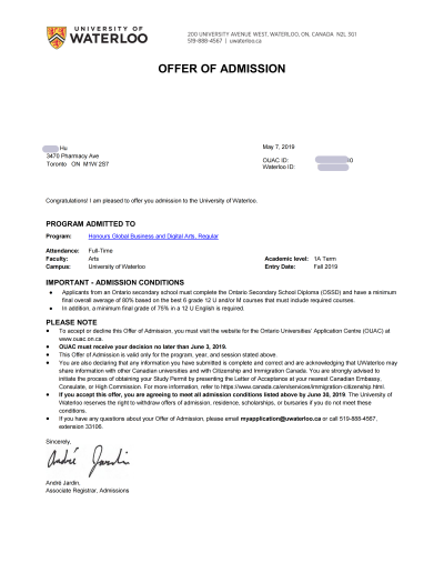 Hu Ying Waterloo OfferLetter