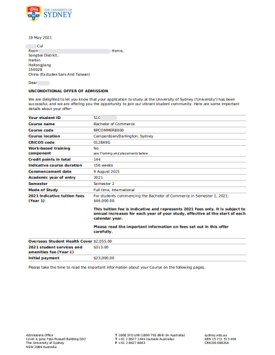 Your University of Sydney offer20210519 5776 z8lz45